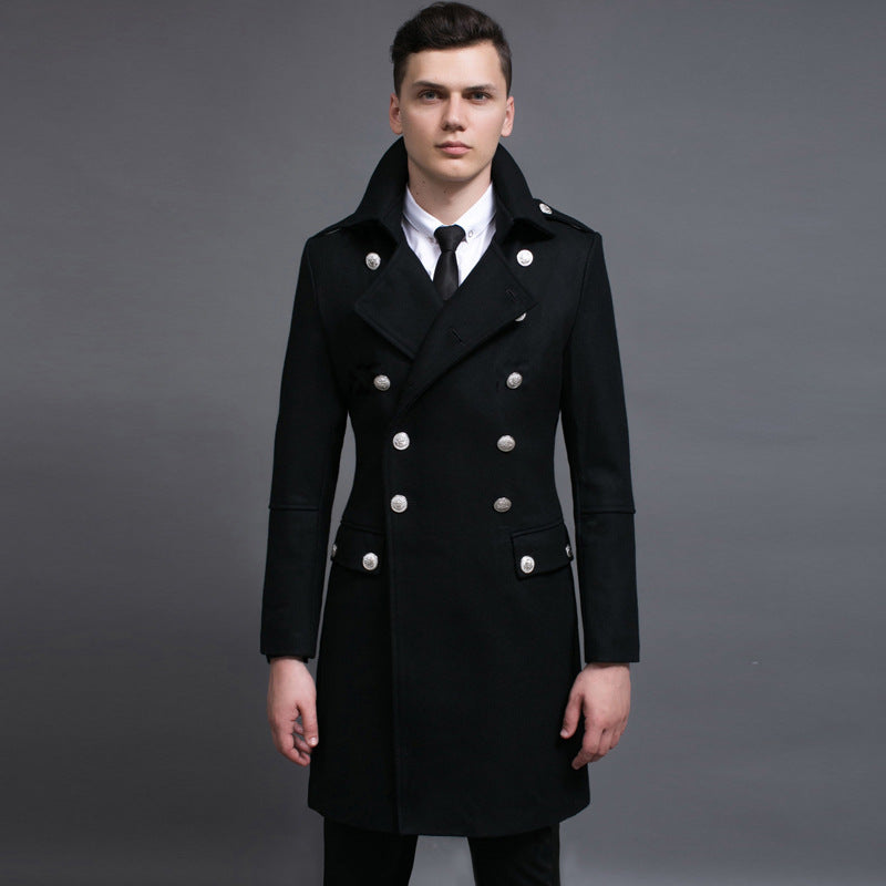 Double-row Retro Woolen Coat Man