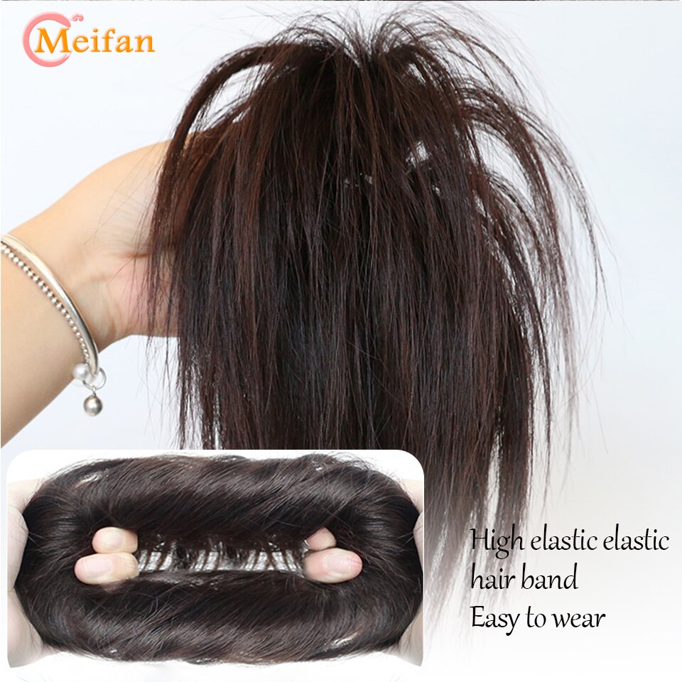 MEIFAN synthétique désordre cheveux raides Chignon Extensions bande élastique moelleux cheveux Chignon Scrunchy Wrap Updo faux postiche pour femmes