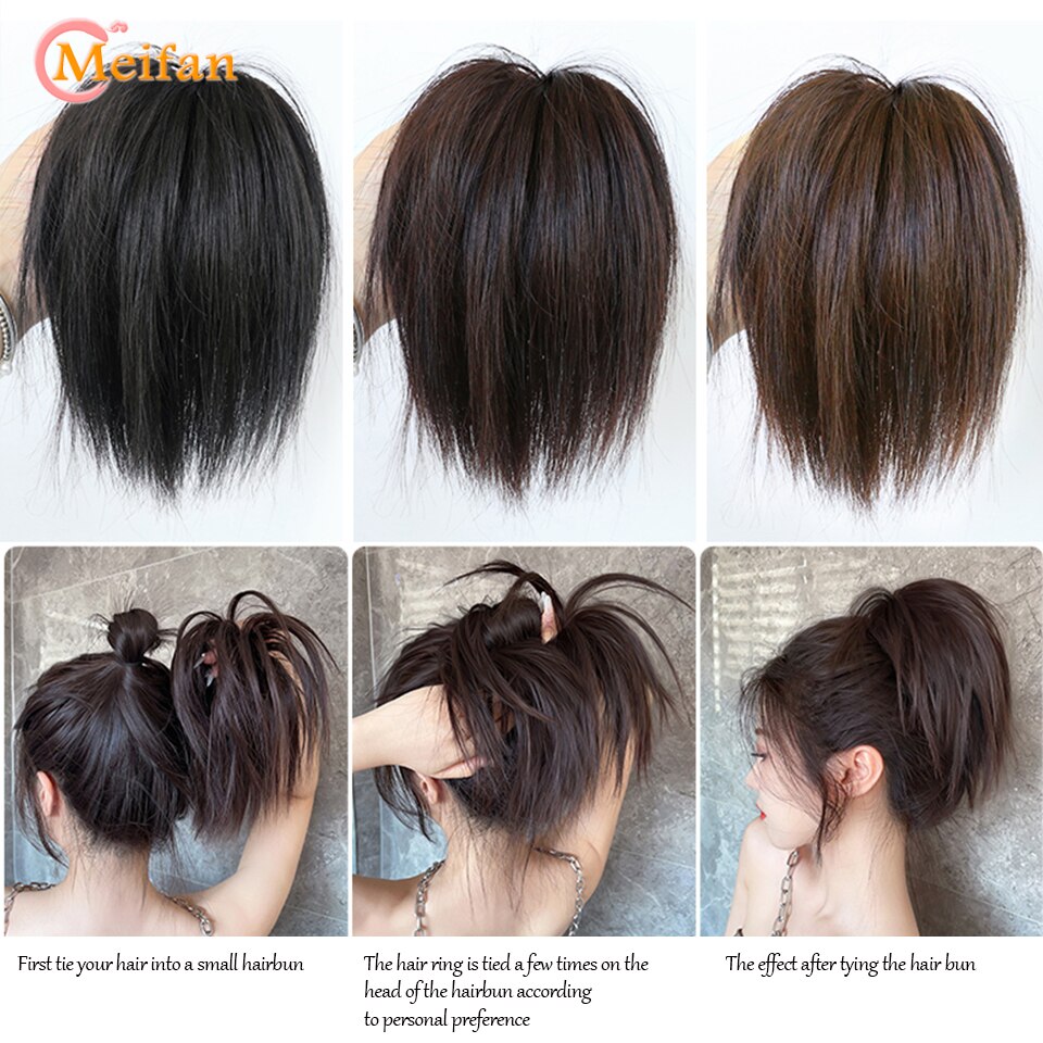 MEIFAN synthétique désordre cheveux raides Chignon Extensions bande élastique moelleux cheveux Chignon Scrunchy Wrap Updo faux postiche pour femmes