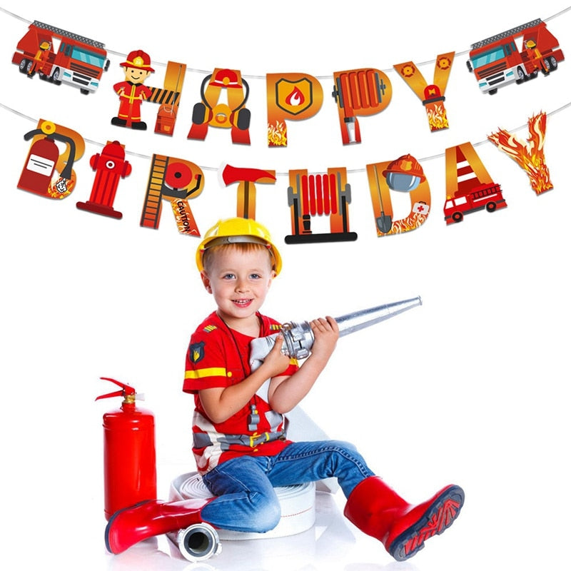 Fire Ladder Truck Fireman Cake Topper Birthday Party Water Tank Baby Shower Boy 1st One Year Happy Birthday Party Baking Gifts