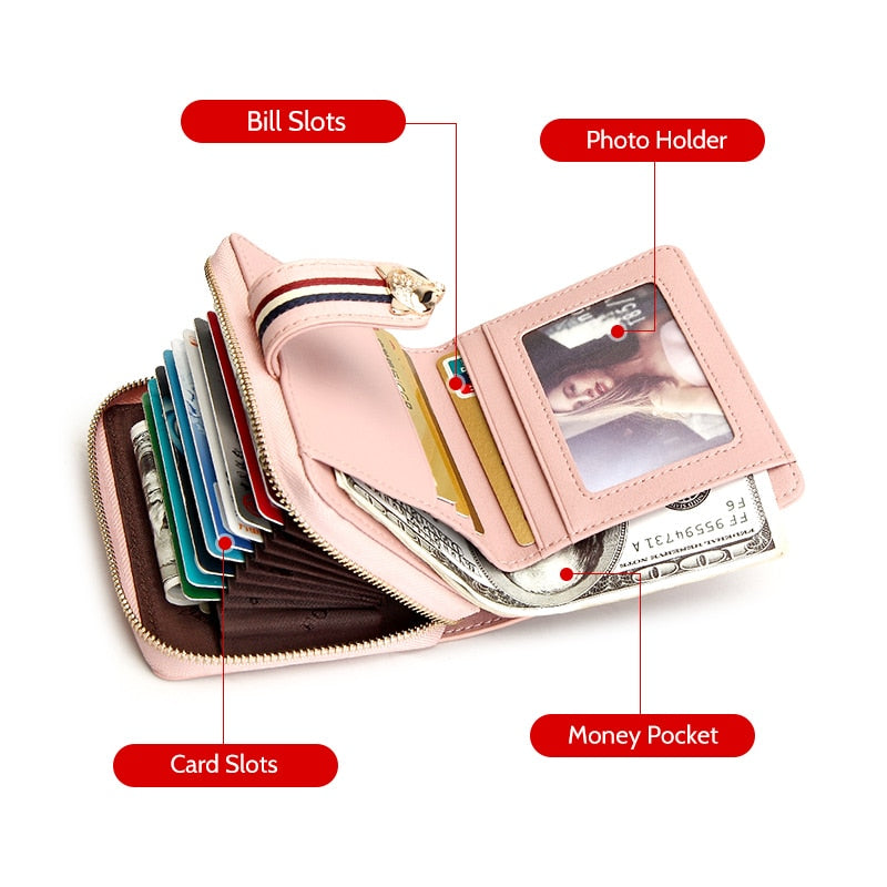 FOXER Card Holder Split Leather Women's Wallets Designer Coin Purse Girl's Zipper Wallet High Quality Short Wallet with Pendant