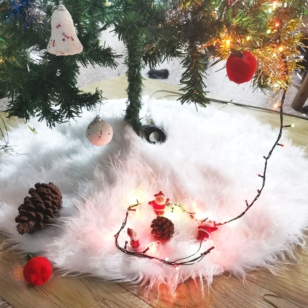 Jupe d'arbre de noël en fausse fourrure blanche, décorations de joyeux noël et nouvel an pour la maison