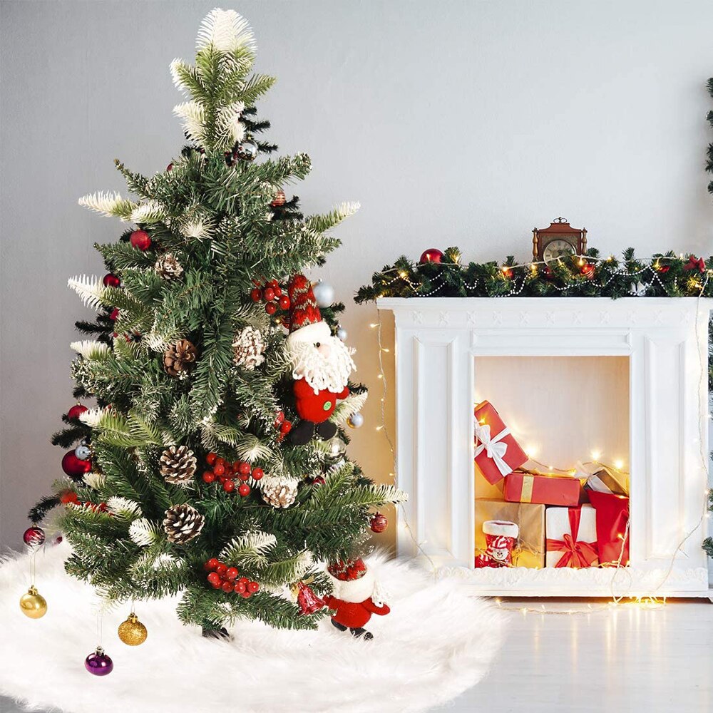 Jupe d'arbre de noël en fausse fourrure blanche, décorations de joyeux noël et nouvel an pour la maison