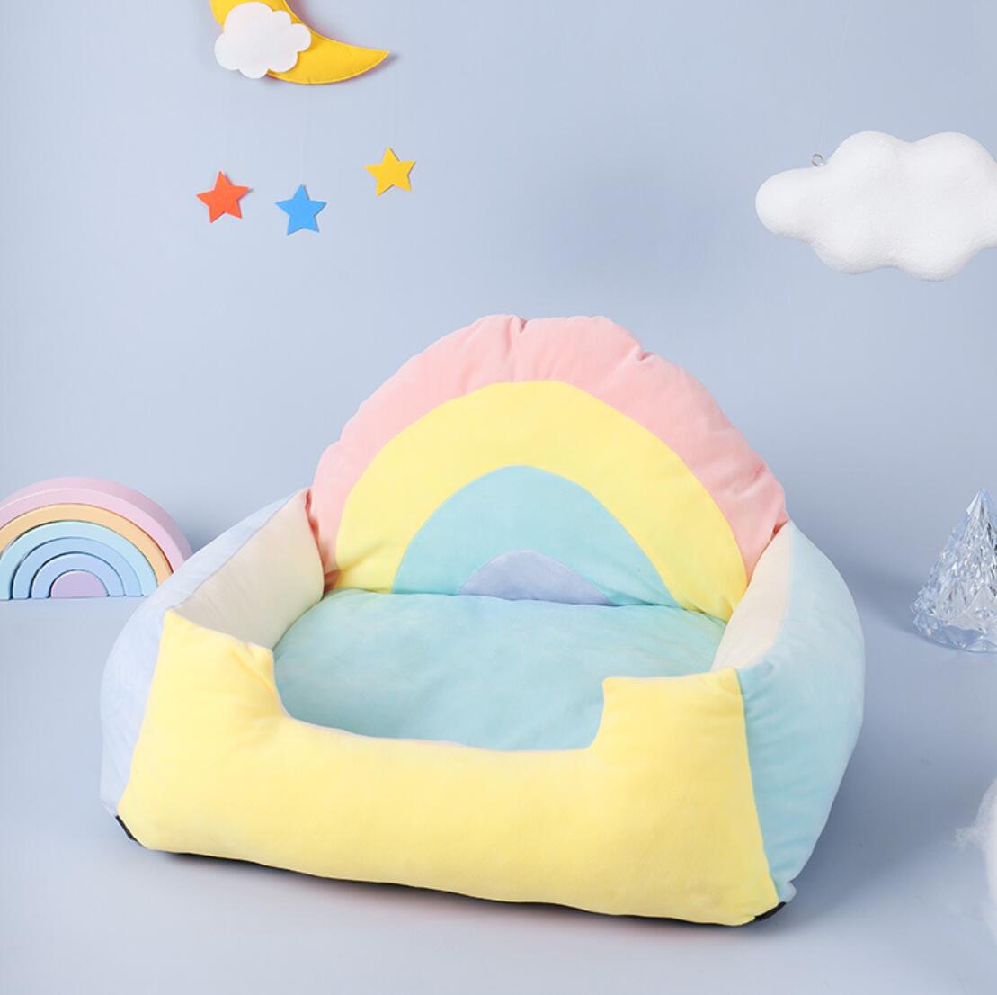 Rainbow Pet Bed Deep Sleep Comfort In Winter Cat Bed Little Mat Sofa For Cat's House Products Pets Tent Cozy Cave Beds