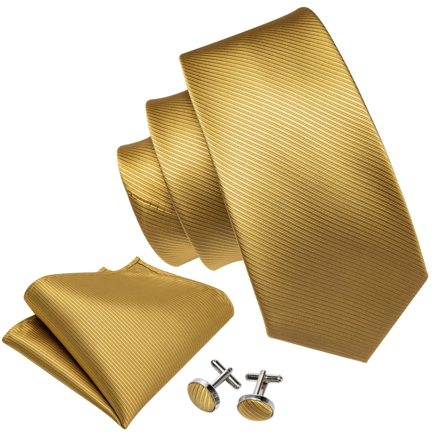 Gold Solid Tie Set Silk Tie For Men Business Gift Party Necktie Handkerchief Cravat Barry.Wang Fashion Designer Tie Set LS-5244