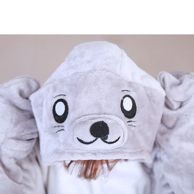 HKSNG hiver flanelle chaud adulte dessin animé Animal lion de mer Onesies joint pyjamas joint Kigurumi Costumes Homewear pour Halloween