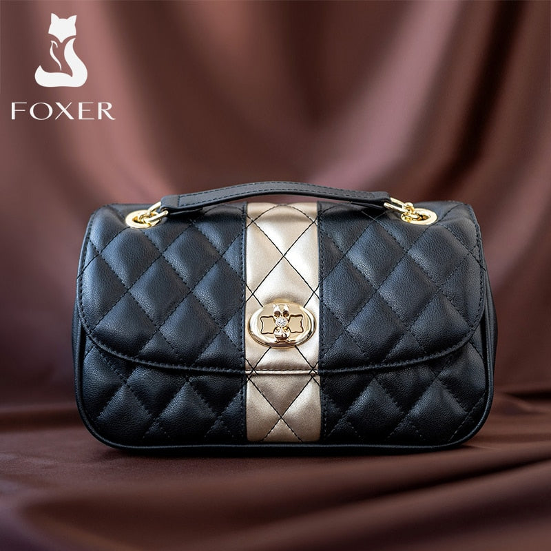 FOXER, bolso de hombro tipo bandolera para mujer, bolso de mano con entramado de diamantes, bolso de mujer, bolso de mensajero con correa de cadena de cuero dividido, regalo del Día de San Valentín