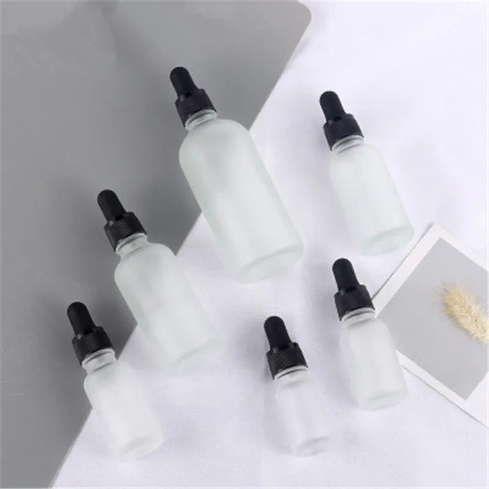 Compte-gouttes vide en verre givré, liquide d'aromathérapie pour huile de massage essentielle, bouteilles à Pipette, 5ml, 10ml, 15ml, 20ml, 30ml, 50ml, 100ml