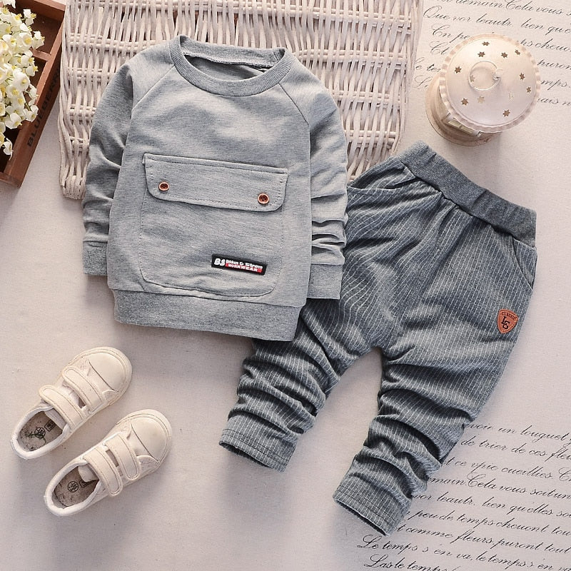 PatPat 2020 nouveau automne et hiver poche avant sweat et pantalon ensemble pour enfant en bas âge garçon ensembles bébé et enfants vêtements