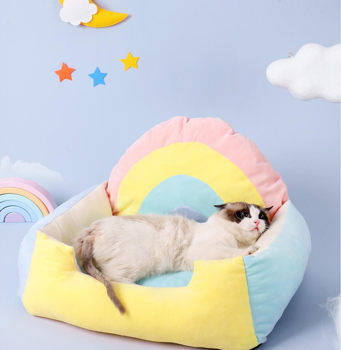 Lit arc-en-ciel pour animaux de compagnie, confort de sommeil profond en hiver, petit tapis, canapé pour maison de chat, produits, tente pour animaux de compagnie, lits grotte confortables