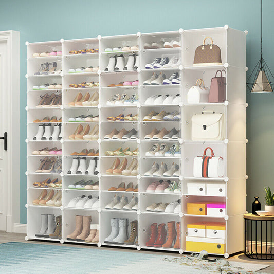 Portable Shoe Storage Organzier Tower, Modular Cabinet for Space Saving, White Ideal Shoe Rack for Sneaker, Boots, Slippers