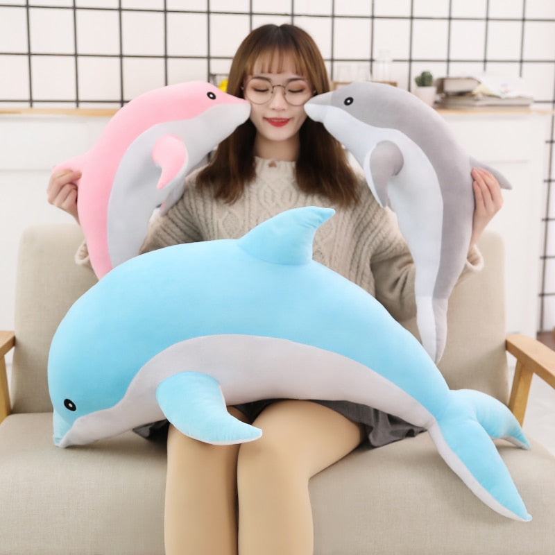 Grands jouets en peluche dauphin Kawaii pour enfants, poupée d'animal de mer en peluche de 160cm, oreiller de couchage doux pour bébé, joli cadeau pour enfants filles