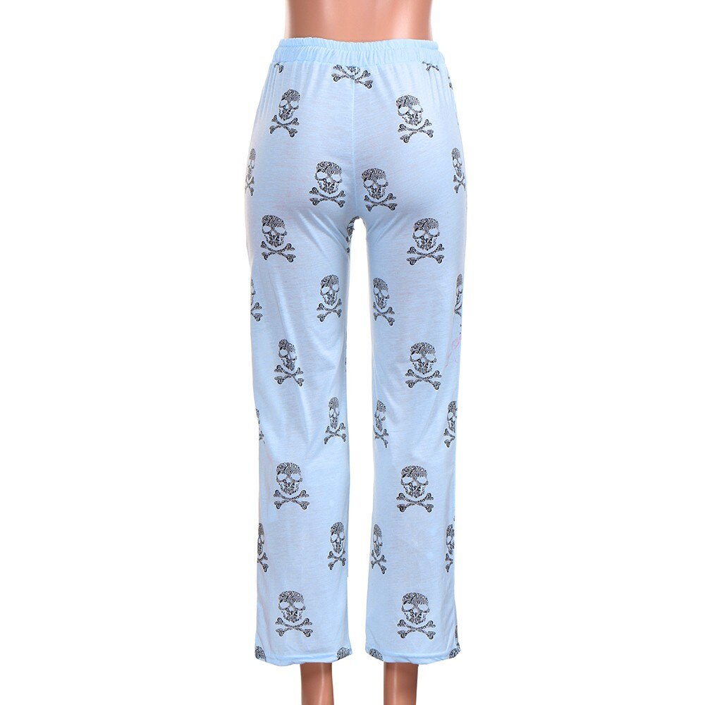 Pantalones con estampado de calavera de Halloween para mujer, pantalones de chándal holgados de cintura media, pantalón de pierna ancha para Fitness, novedad de 2022