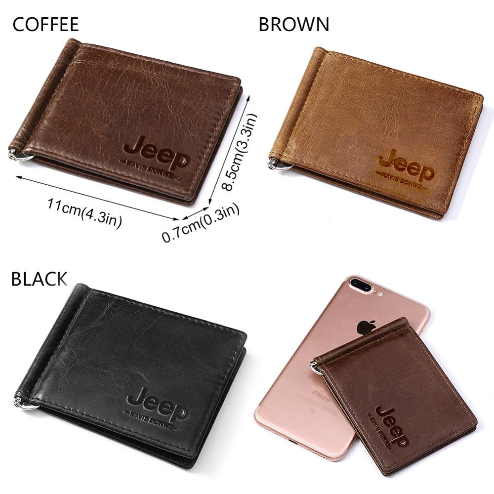 Famosa marca de hombre 100% de cuero genuino plegable cartera para hombre Clip para dinero abrazadera masculina monedero delgado de alta calidad