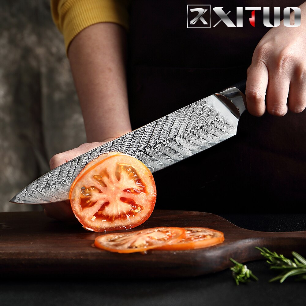 Cuchillo de Chef Damasco profesional Sankotu Cleaver deshuesado Juego de 4 cuchillos de cocina Gyuto herramienta de cocina exquisito mango de remache de ciruela