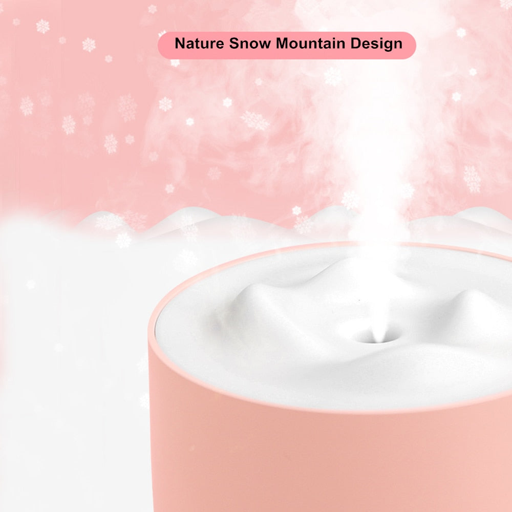 Humidificador blanco Snow Mountain, Difusor de aire aromático ultrasónico USB de 500ML, Humidificador de aromaterapia con luz relajante, Difusor para el hogar