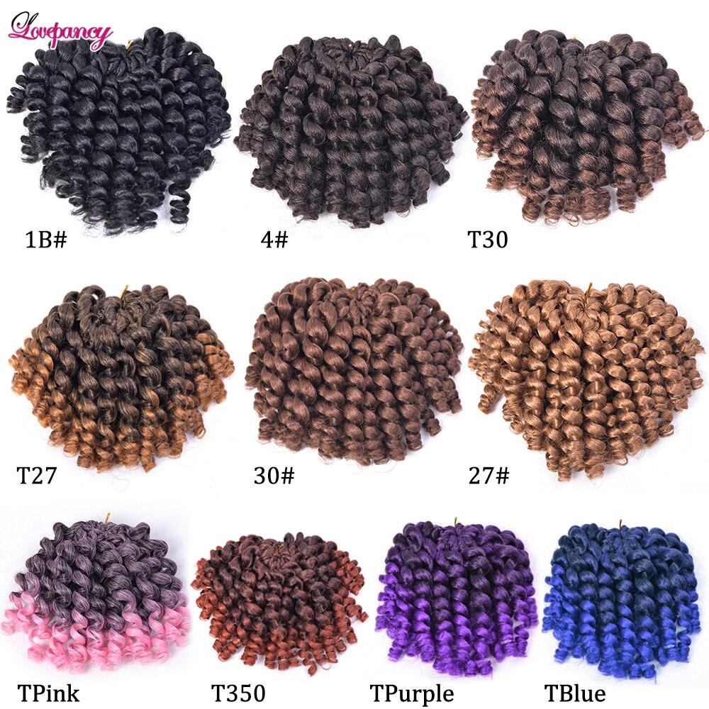 Lovepancy 8 pouces bouclés Jumpy baguette Curl jamaïcain (2 PCS) rebond synthétique tressage Extensions de cheveux Afro Crochet tresse cheveux pour les femmes noires