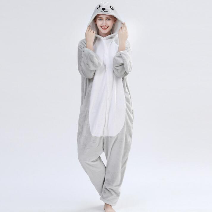 HKSNG hiver flanelle chaud adulte dessin animé Animal lion de mer Onesies joint pyjamas joint Kigurumi Costumes Homewear pour Halloween