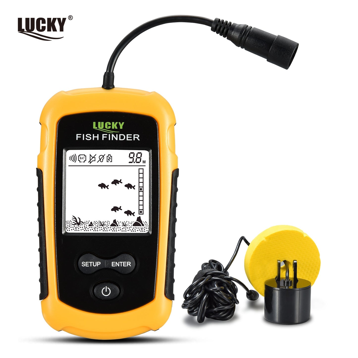 LUCKY FF1108-1 buscador de peces portátil, Sonar de pesca en hielo, sonda, transductor de alarma, localizador de peces, ecosonda de pesca de 0,7-100m