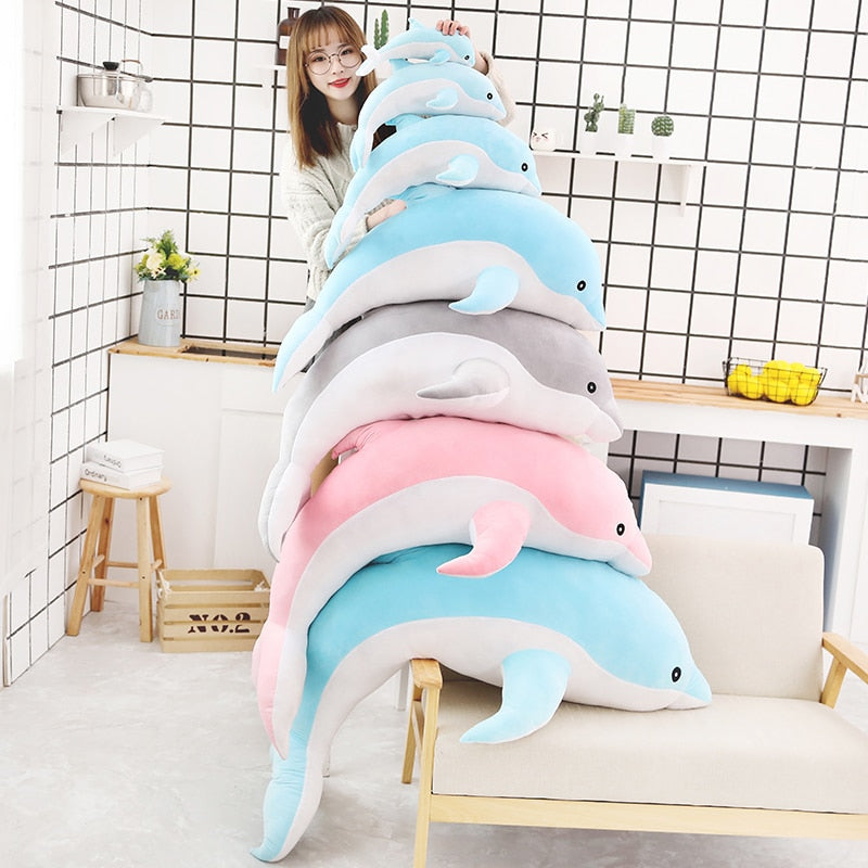 Juguetes de peluche de delfines Kawaii grandes para niños, muñeco de Animal marino de peluche, almohada suave para dormir de bebé de 160cm, regalo encantador para niñas