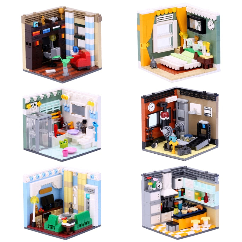 MEOA Living House Sets 6 Styles Home Furnishing Building Blocks MOC Bricks City Friends Home Building Sets Educational Toys Gift