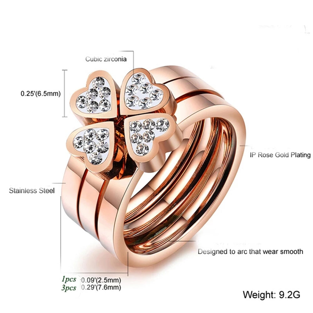 Bijoux en acier inoxydable 316L, bagues uniques 3 en 1 en forme de cœur pour femmes, en acier chirurgical, sans nickel, en cristal CZ, fleur