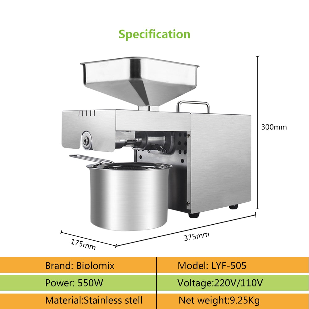 BioloMix-Extractor de aceite doméstico comercial, Máquina De Prensa De Aceite de acero inoxidable, prensador de 110V o 220V disponible