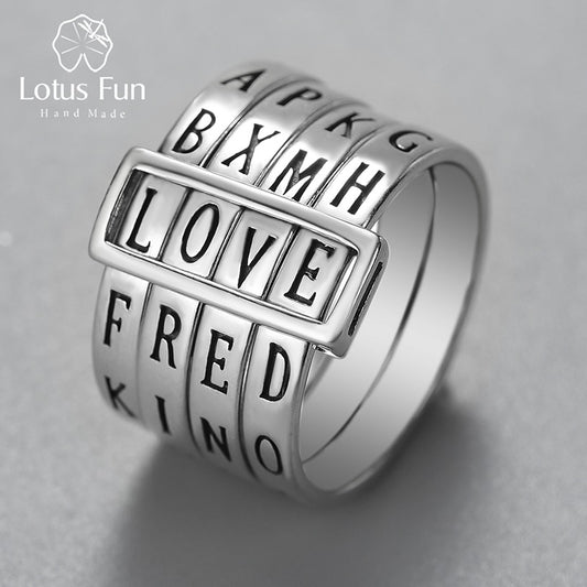 Lotus Fun – bague rotative en argent Sterling 925 véritable, Bijoux fins naturels faits à la main, peut faire différents mots, bagues pour femmes