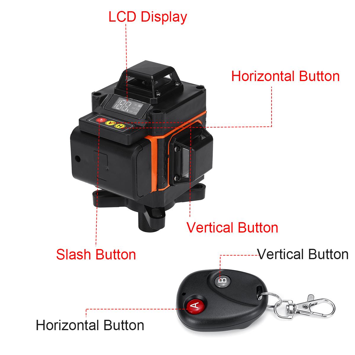 Nivel láser 16/12 líneas 4D luz verde pantalla LED nivelación automática niveles láser 360 ° Cruz Vertical Horizontal Control remoto