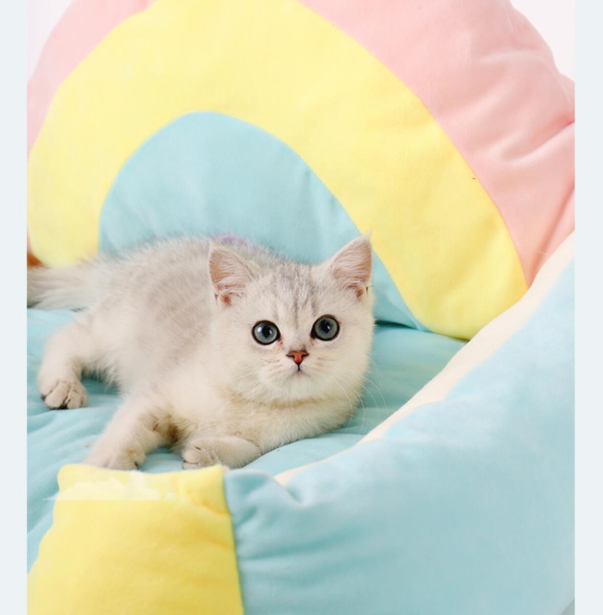 Rainbow Pet Bed Deep Sleep Comfort In Winter Cat Bed Little Mat Sofa For Cat's House Products Pets Tent Cozy Cave Beds