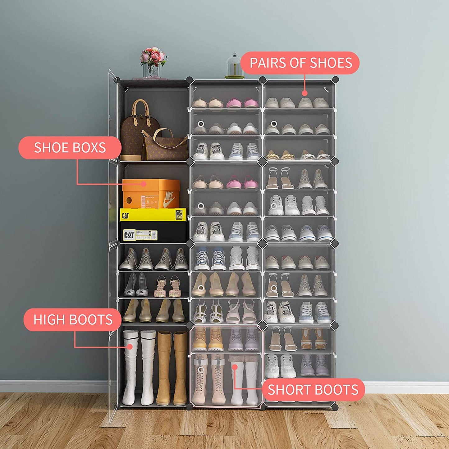 Shoe Rack Large Capacity Boot Storage 12 Cube Organzie Modular DIY Plastic 6 Tier 24-96 Pairs of Shoe