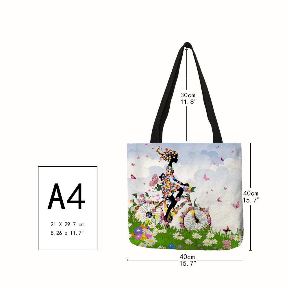 Wishing Girl Print Linen Reusable Shopping Bags Women Large Tote Bags 2020  Fashion Handbags With Customized Printed