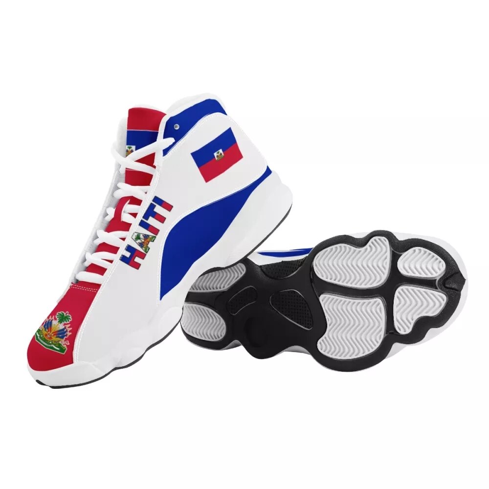 Baskets de basket-ball pour hommes, imprimées à la demande, drapeau National d'haïti, chaussures montantes décontractées et confortables pour l'extérieur