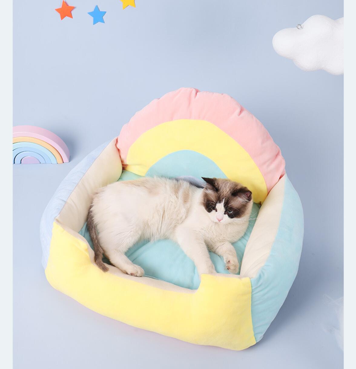 Rainbow Pet Bed Deep Sleep Comfort In Winter Cat Bed Little Mat Sofa For Cat's House Products Pets Tent Cozy Cave Beds