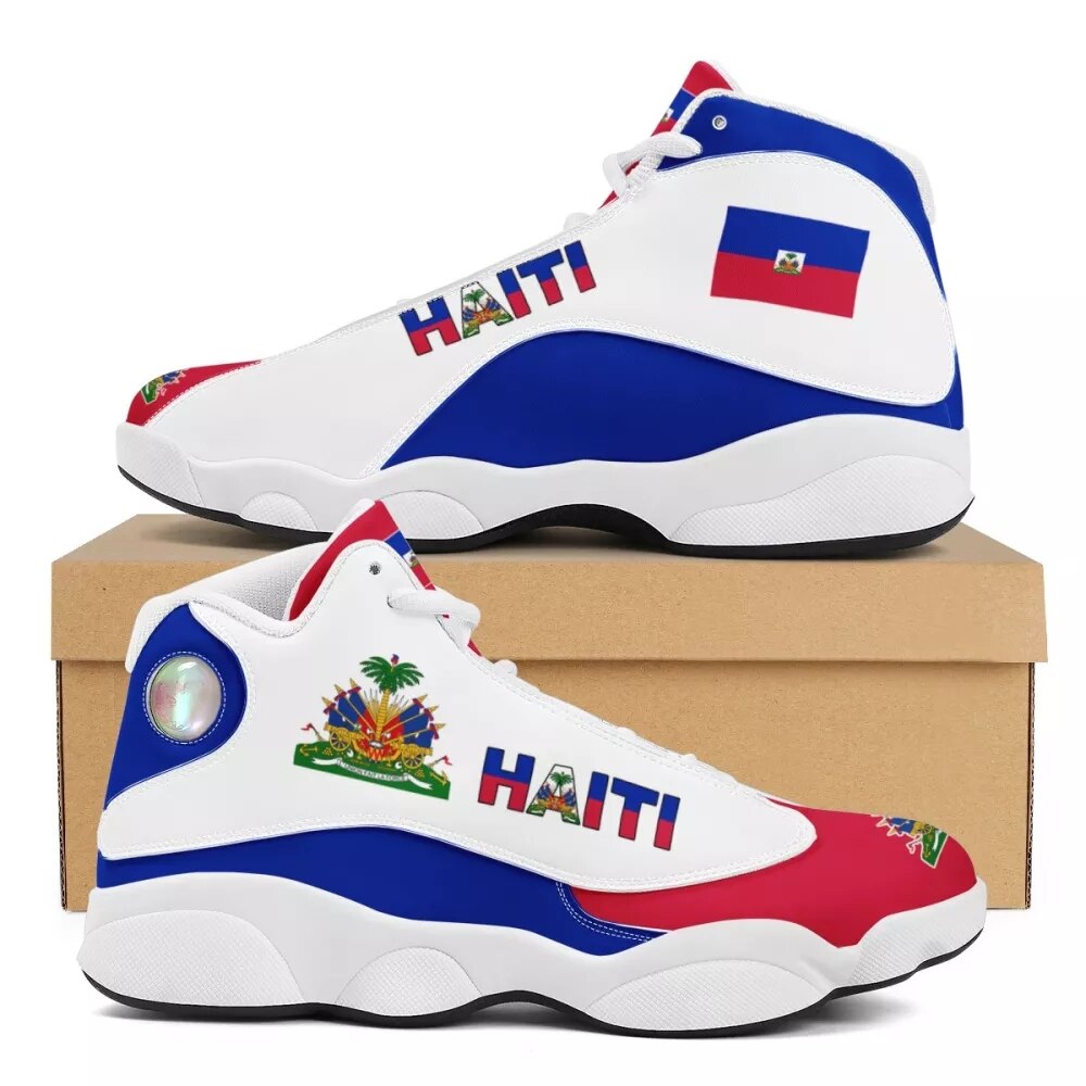 Baskets de basket-ball pour hommes, imprimées à la demande, drapeau National d'haïti, chaussures montantes décontractées et confortables pour l'extérieur