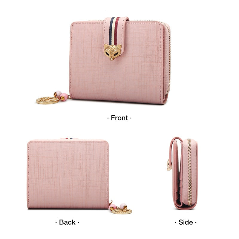 FOXER Card Holder Split Leather Women's Wallets Designer Coin Purse Girl's Zipper Wallet High Quality Short Wallet with Pendant