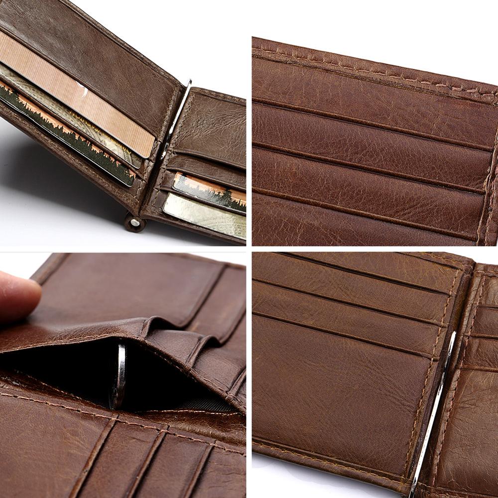 Famous Brand Men 100% Genuine Leather Bifold Male Purse Billfold Wallet Money Clip Male Clamp Slim Money Purse High Quality