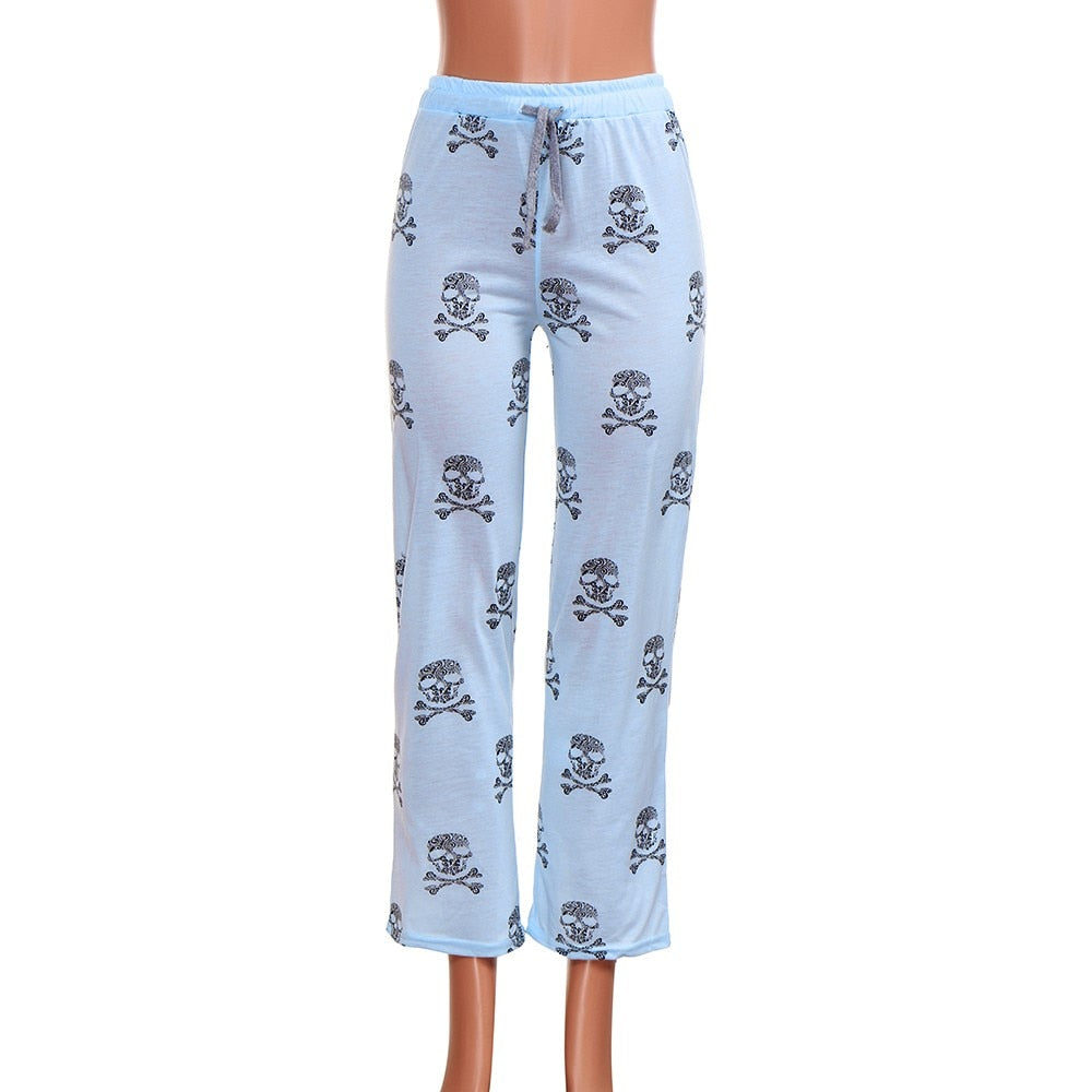 Pantalones con estampado de calavera de Halloween para mujer, pantalones de chándal holgados de cintura media, pantalón de pierna ancha para Fitness, novedad de 2022