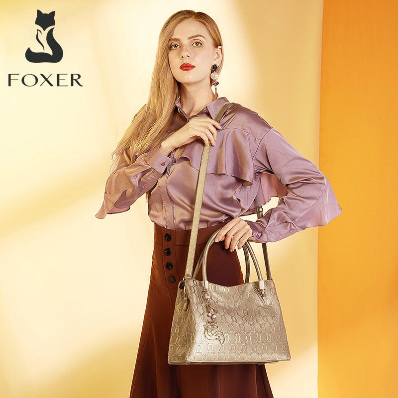 FOXER Women's Crossbody Shoulder Bags Female Split Leather Handbags Fashion Ladies Totes Top Handle Purse All-match Office Bag