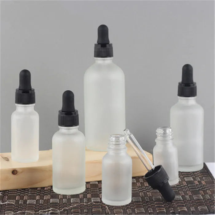 Compte-gouttes vide en verre givré, liquide d'aromathérapie pour huile de massage essentielle, bouteilles à Pipette, 5ml, 10ml, 15ml, 20ml, 30ml, 50ml, 100ml