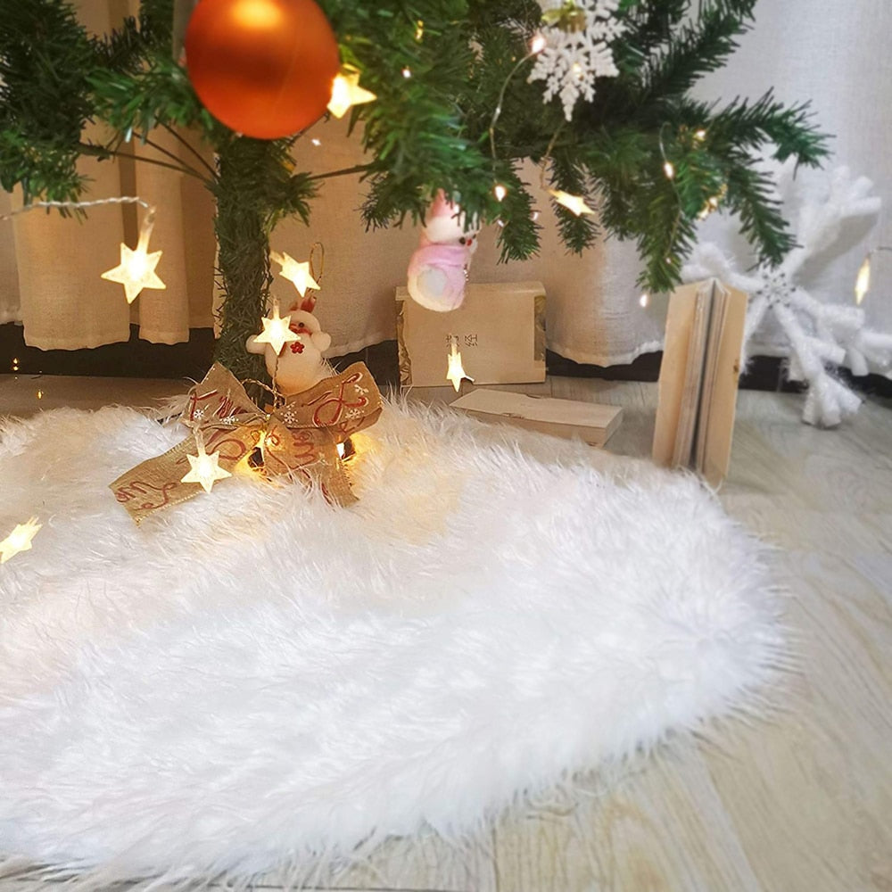 Jupe d'arbre de noël en fausse fourrure blanche, décorations de joyeux noël et nouvel an pour la maison