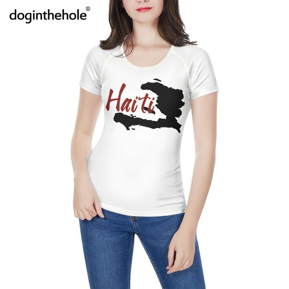 Femmes mode Culture hauts rouge et bleu haïti drapeau imprimé course T-shirt femme été décontracté respirant vêtements