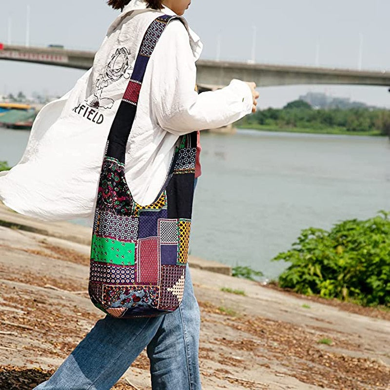 Bolso Vintage Hippy bohemio para mujer, bolsos de hombro tipo bandolera de algodón, bolsos de mano para mujer, libros, bolso de viaje escolar