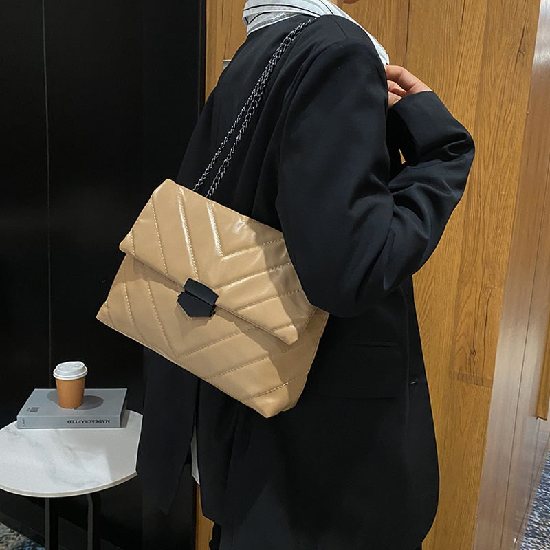 Nouveaux sacs à bandoulière à chaîne décontractés pour femmes mode sac à bandoulière Simple dames sacs à main de créateur sacs de messager en cuir PU