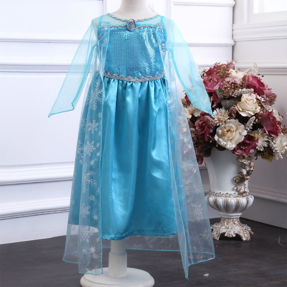 Snow Queen Elsa Dress Baby Girls Cosplay Dress Costume Princess Anna Dress Kids Clothes Halloween Christmas Dress for Child Full