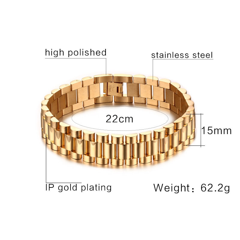 Vnox Men's Bracelet Gold-color Chunky Chain Bracelets Bangles Stainless Steel Male Jewelry Drop Shipping