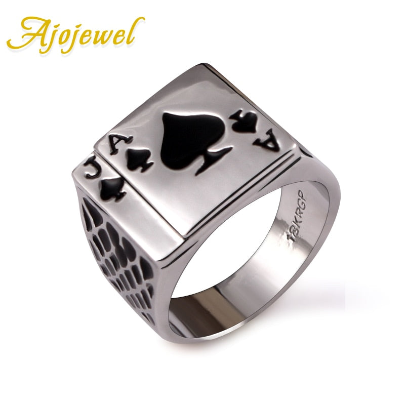 Taille 7-12 classique Cool bijoux pour hommes gros émail noir pique bague de Poker hommes couleur or