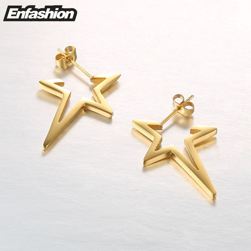 Pendientes de estrella Enfashion, pendientes Punk con pasador, pendientes de Color oro rosa, pendientes de acero inoxidable para mujer, joyería al por mayor