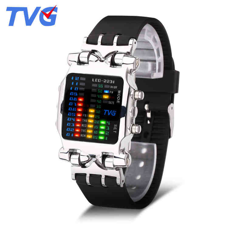 Relojes TVG de marca de lujo para hombre, reloj Digital LED con correa de goma a la moda, relojes militares deportivos impermeables para hombre, relojes masculinos