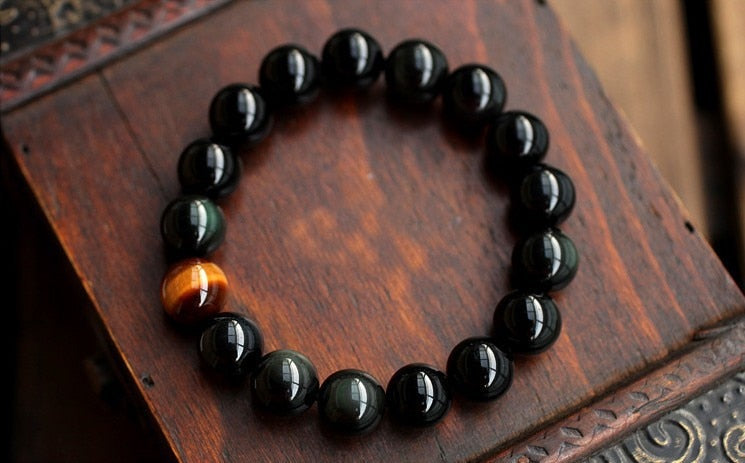 Natural Black Onyx with Tiger eye Stone Beads Men Jewelry Bracelet 12 Constellation Leo Lovers Energy Balance Bracelet